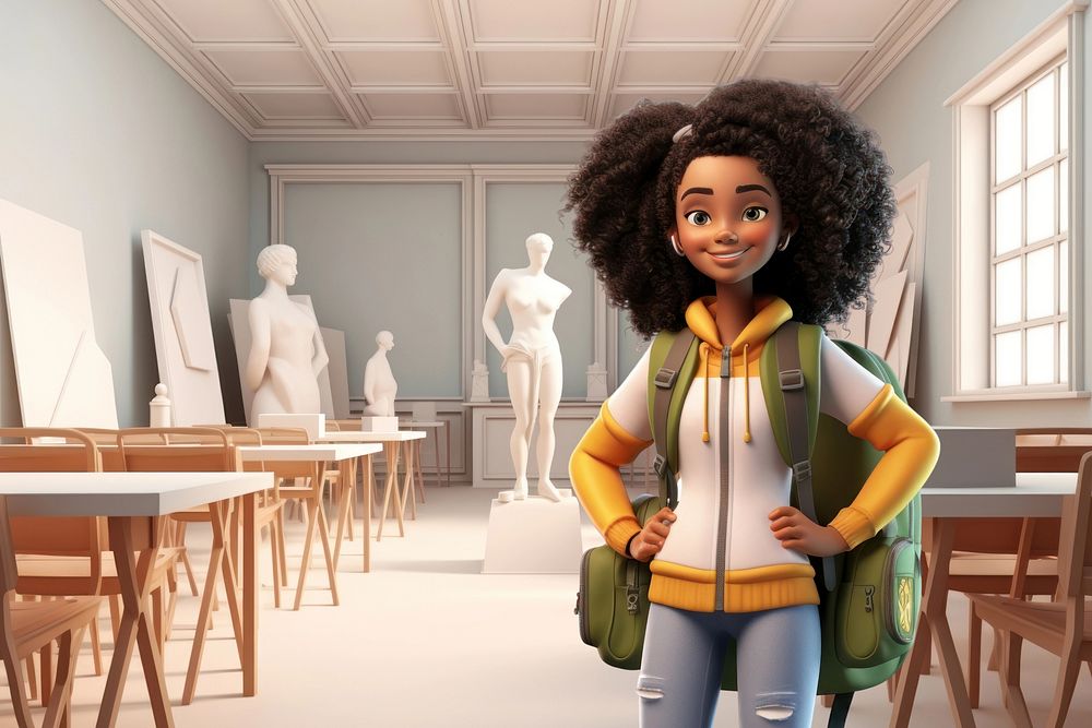 3D university art student girl Free Photo Illustration rawpixel