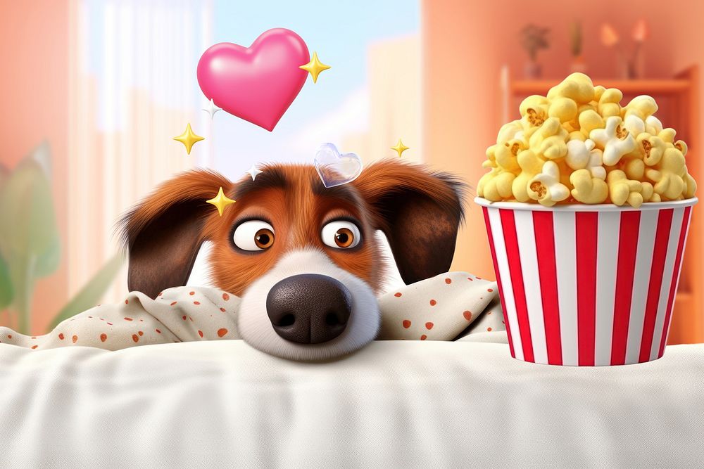 3D cute dog eyeing popcorn remix
