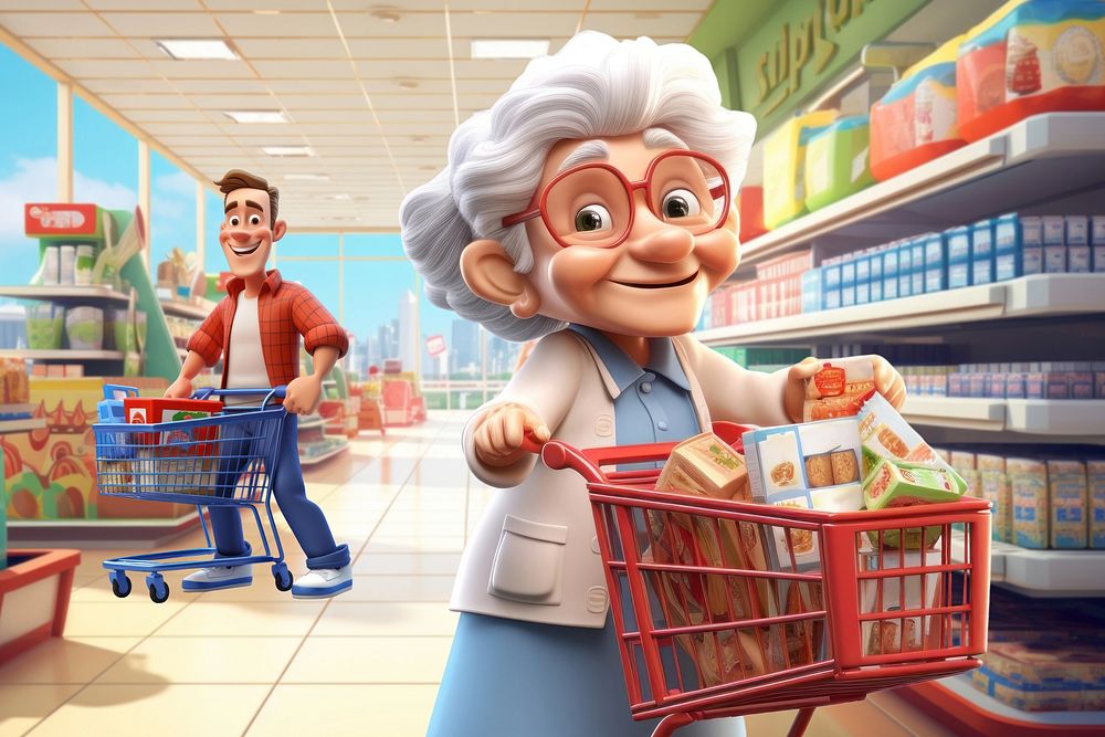 3D people shopping at supermarket remix