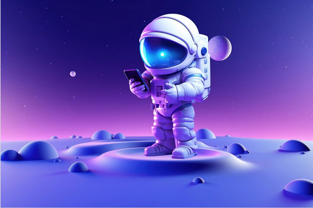 3D astronaut using phone in space remix