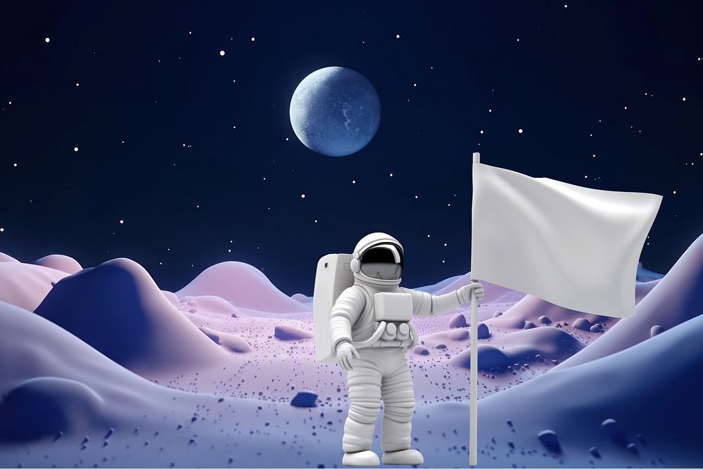 3D astronaut holding white flag remix