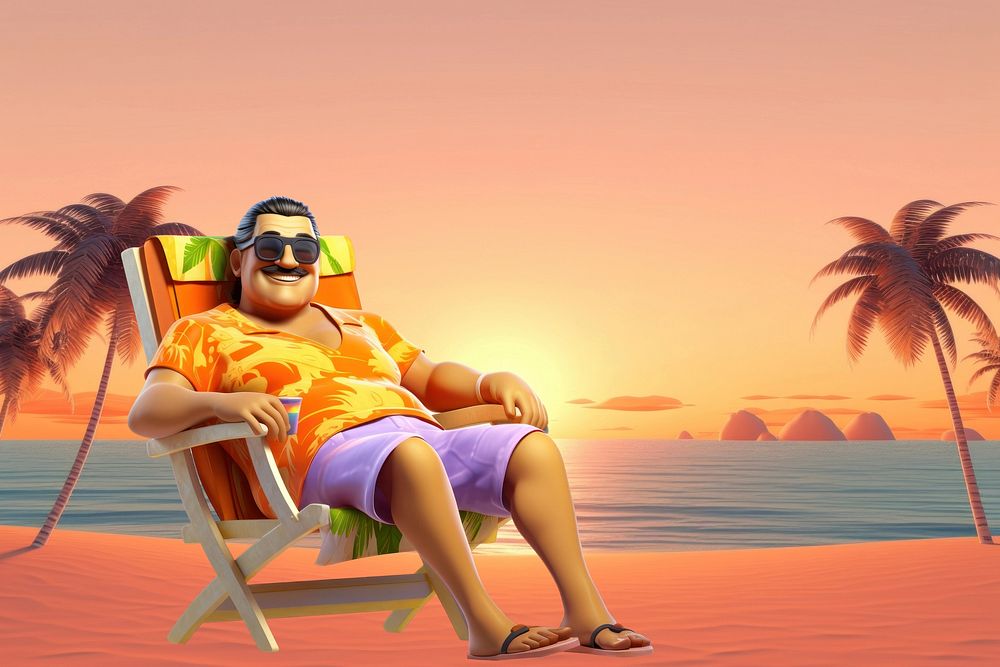 3D man relaxing on the beach remix