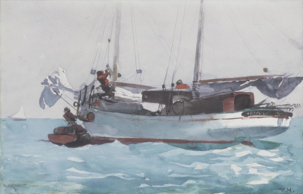 Taking on Wet Provisions (Schooner Marked Newport, K. W.) by Winslow Homer