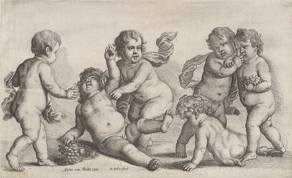 Five boys and a satyr by Wenceslaus Hollar (after Pieter van Avont)