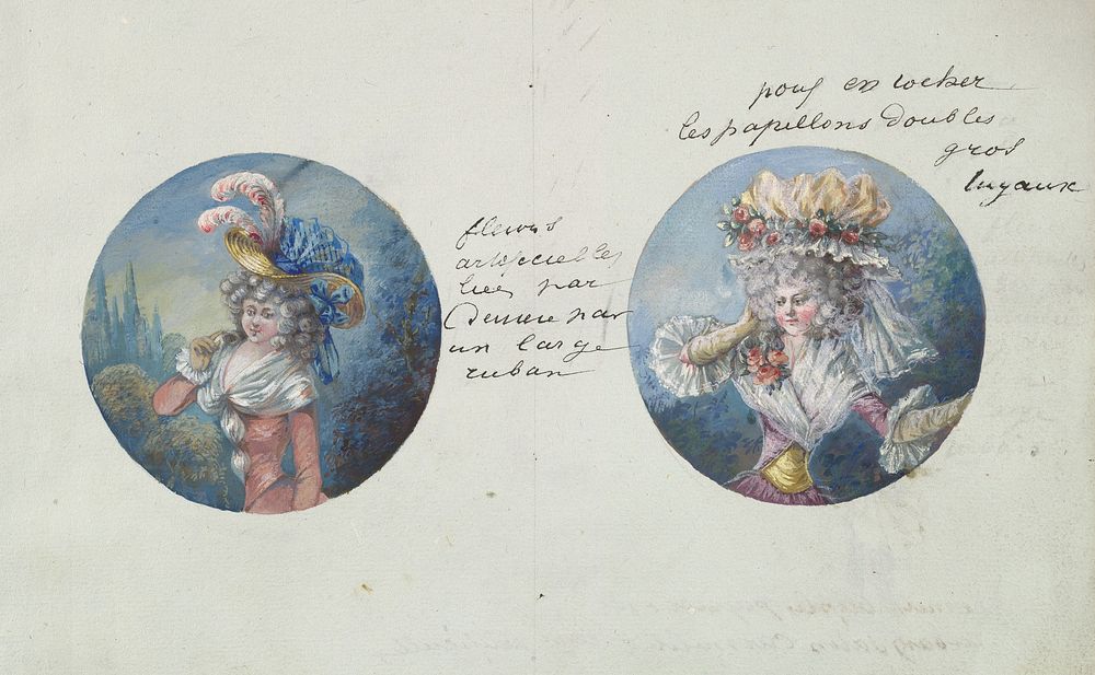 Two Costume Designs or Portrait Types, Anonymous, French, 19th century