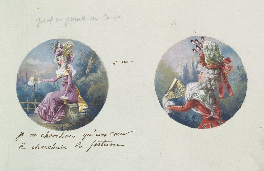 Two Costume Designs or Portrait Types, Anonymous, French, 19th century