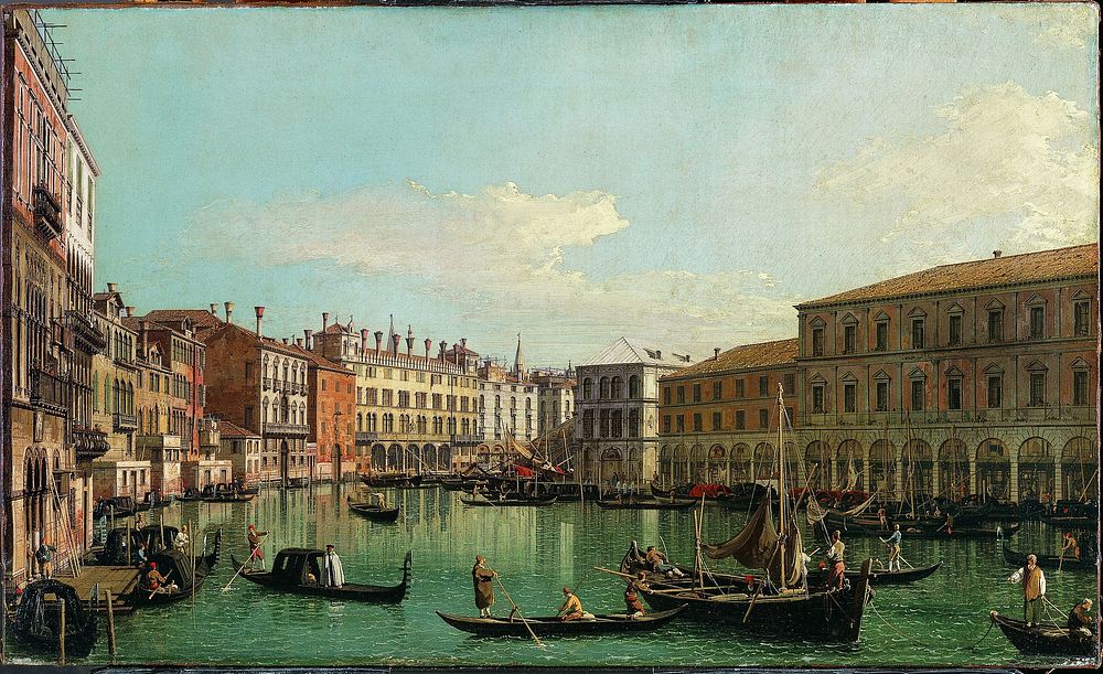 The Grand Canal, Venice, Looking South toward the Rialto Bridge  by Canaletto (Giovanni Antonio Canal)