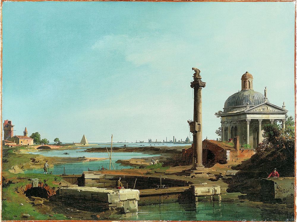 A Lock, a Column, and a Church beside a Lagoon by Canaletto (Giovanni Antonio Canal)