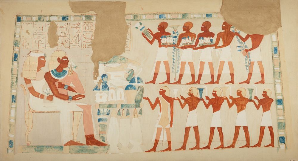 Nakht and his Wife Receiving Offerings by Norman De Garis Davies