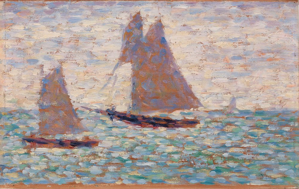 Two Sailboats at Grandcamp (Deux voiliers Ã  Grandcamp) by Georges Seurat