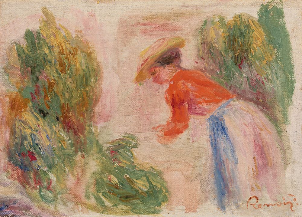 Woman Gathering Flowers (Femme cueillant des fleurs) by Pierre Auguste Renoir