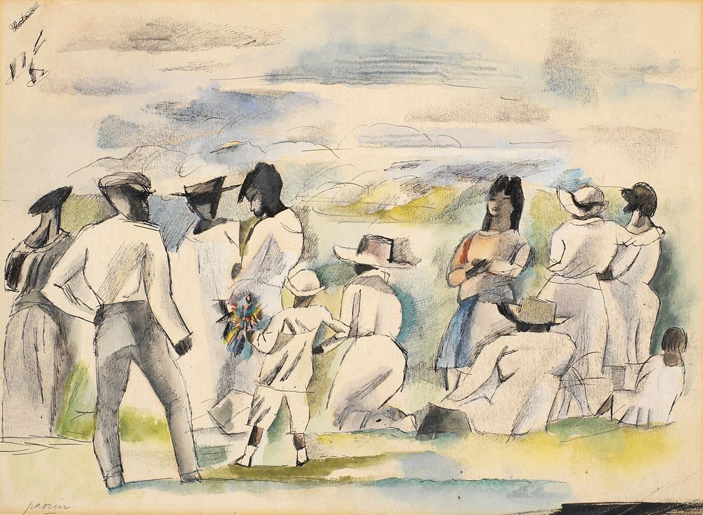 Group of Figures with Boy Holding Flowers by Jules Pascin