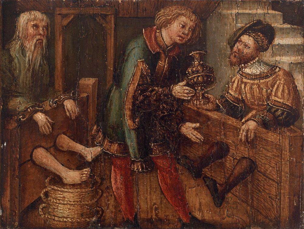 Two Men in Stocks, and a Third Figure by Unidentified artist