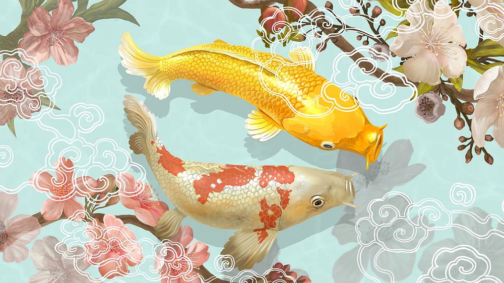 Traditional Koi fish desktop wallpaper, Japanese animal illustration