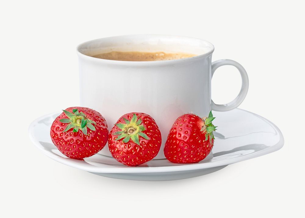 Coffee and strawberries collage element psd