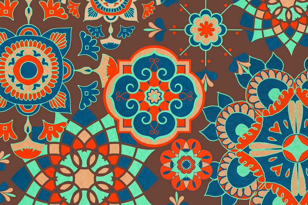 Ethnic floral pattern background, traditional flower illustration