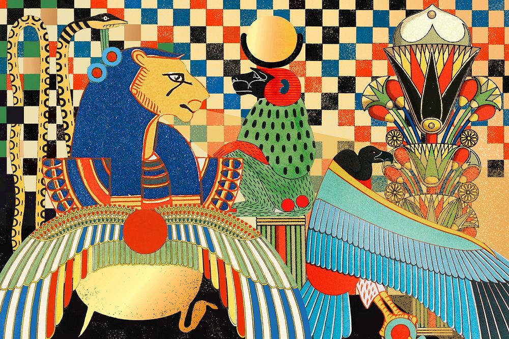 Ancient Egypt patterned background, colorful vintage illustration