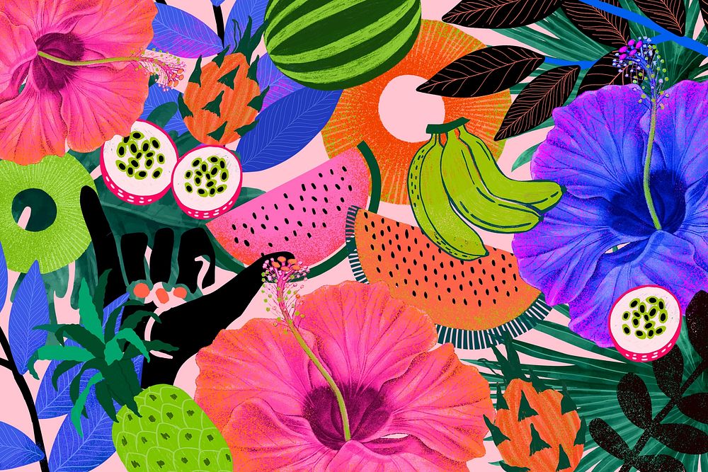 Tropical fruits patterned background, exotic illustration
