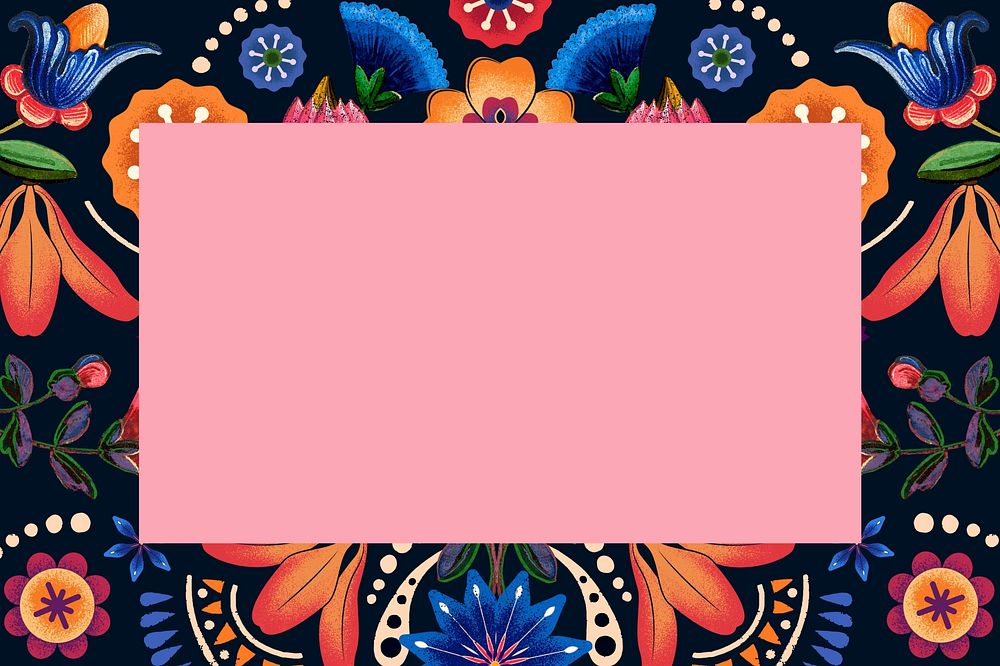 Colorful traditional flower frame background, vintage pattern illustration
