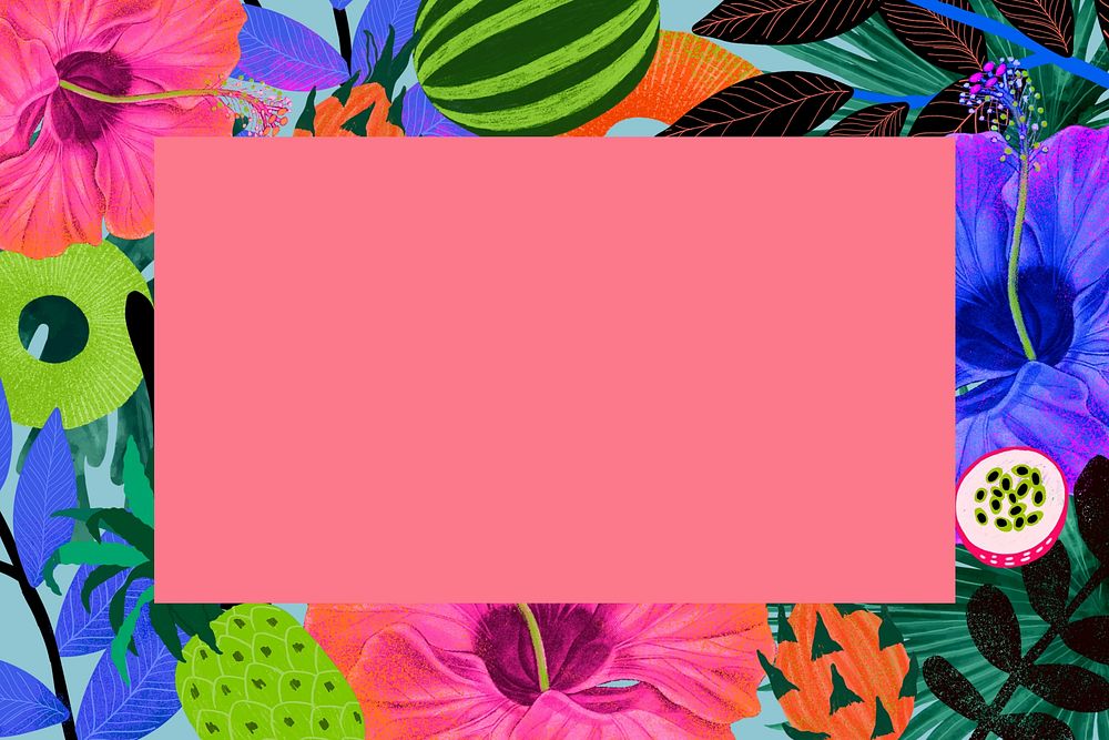 Tropical fruits patterned frame background, exotic illustration