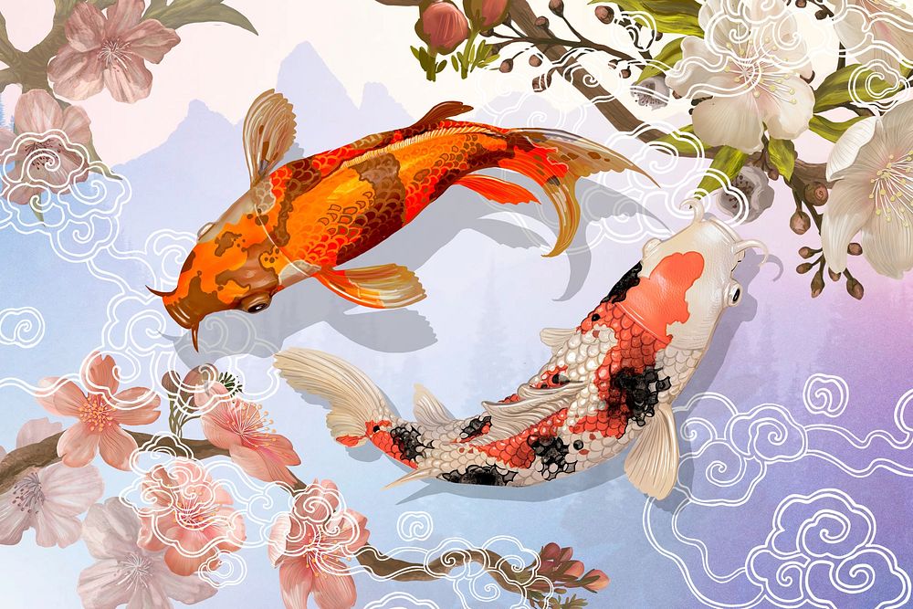 Traditional Koi fish background, Japanese animal illustration