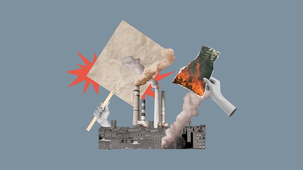Air pollution factory desktop wallpaper, hands destroying environment remix