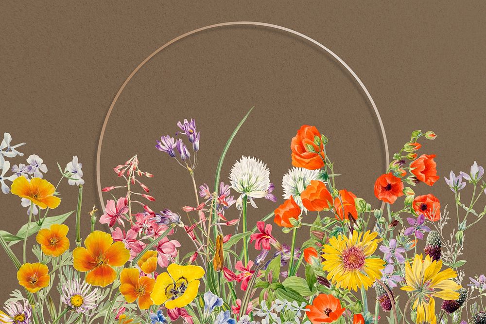 Aesthetic floral gold frame background, Spring flower illustration