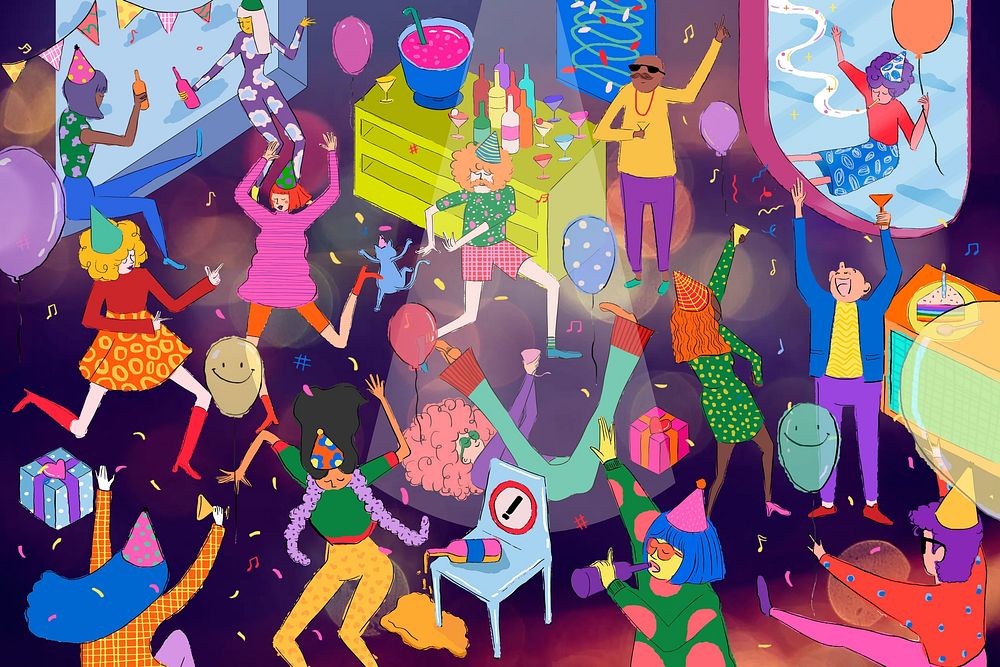 Dance party, colorful fun background
