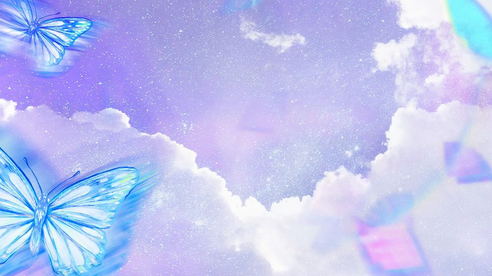 Dreamy butterfly pastel computer wallpaper, aesthetic sky background