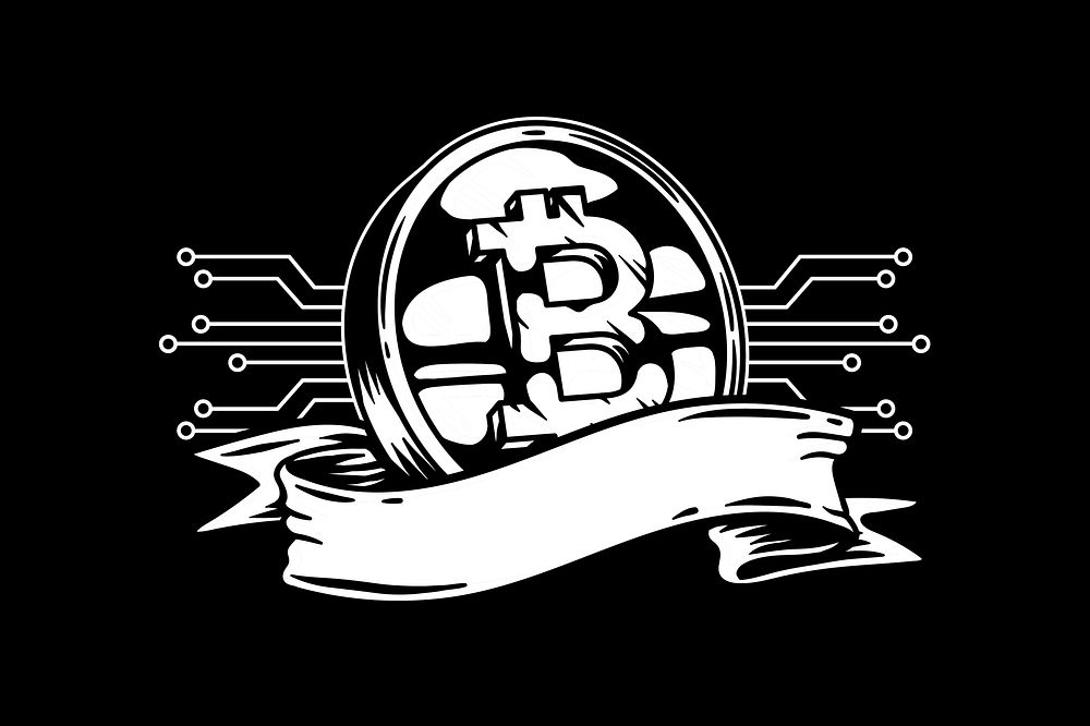 Bitcoin banner element, black & white design vector