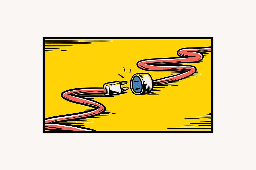 Disconnected plug element, retro illustration vector