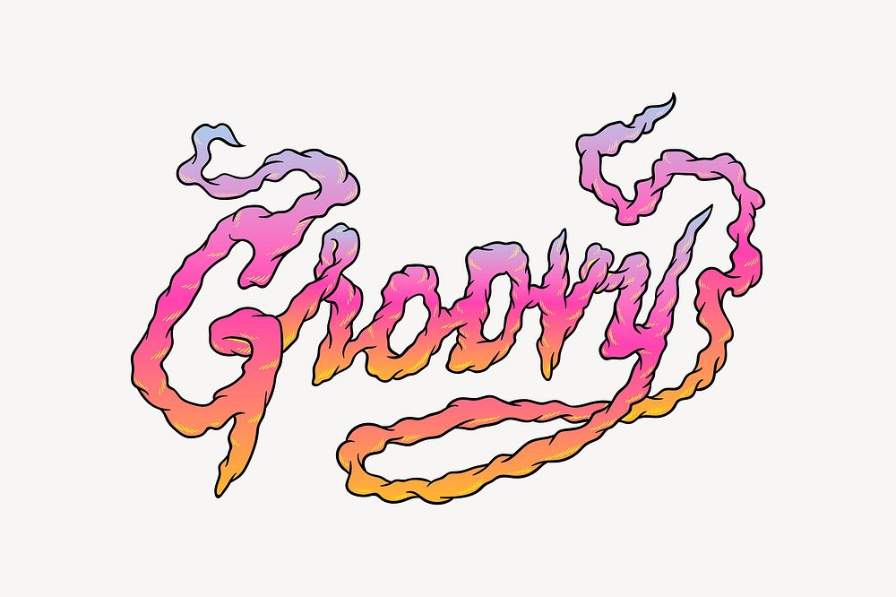 Groovy word, comic retro typography vector