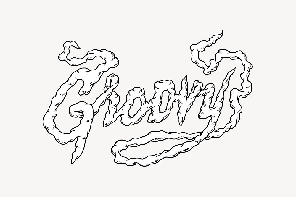 Groovy word, comic retro typography vector