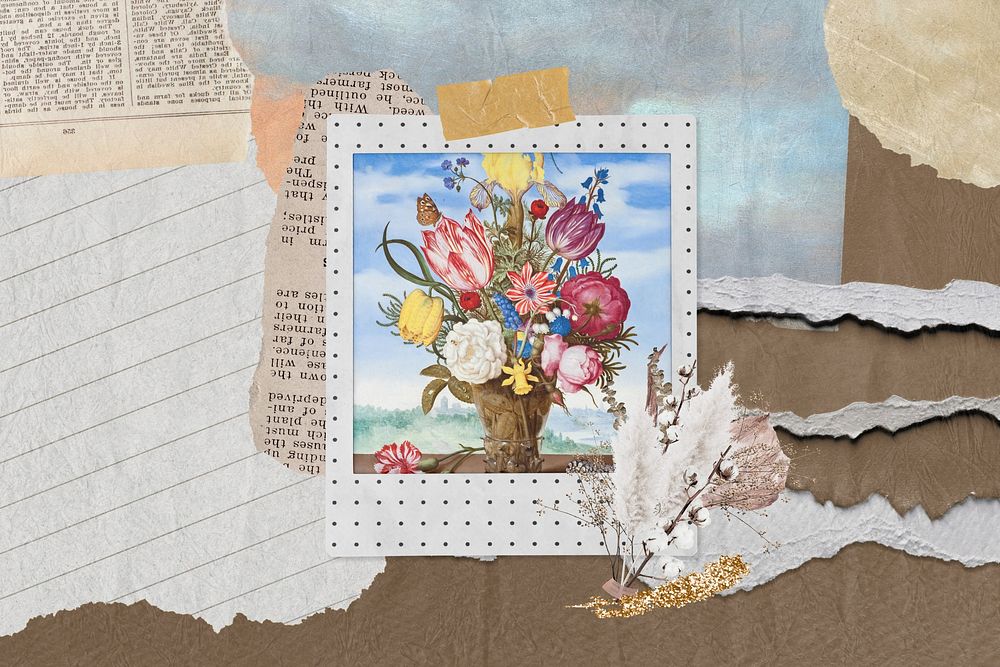 Bosschaert's flower ripped paper background. Remixed by rawpixel.