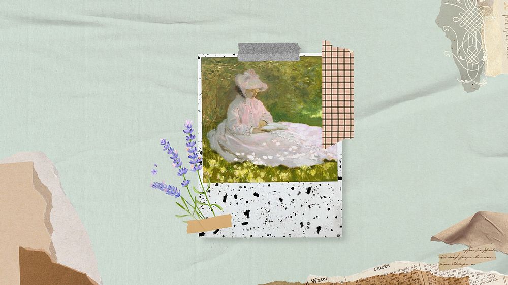 Monet's Springtime green desktop wallpaper. Remixed by rawpixel.
