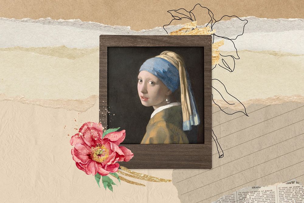 Girl with a Pearl Earring background, ripped paper design. Remixed by rawpixel.