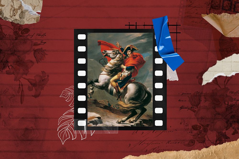 Napoleon Crossing the Alps background, film frame design. Remixed by rawpixel.