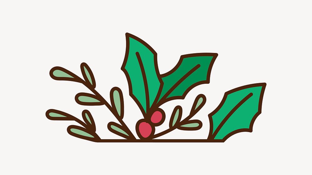 Christmas holly berry, line art illustration vector