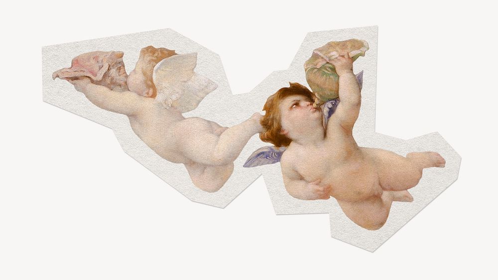 Flying cherubs paper collage element, remixed by rawpixel.