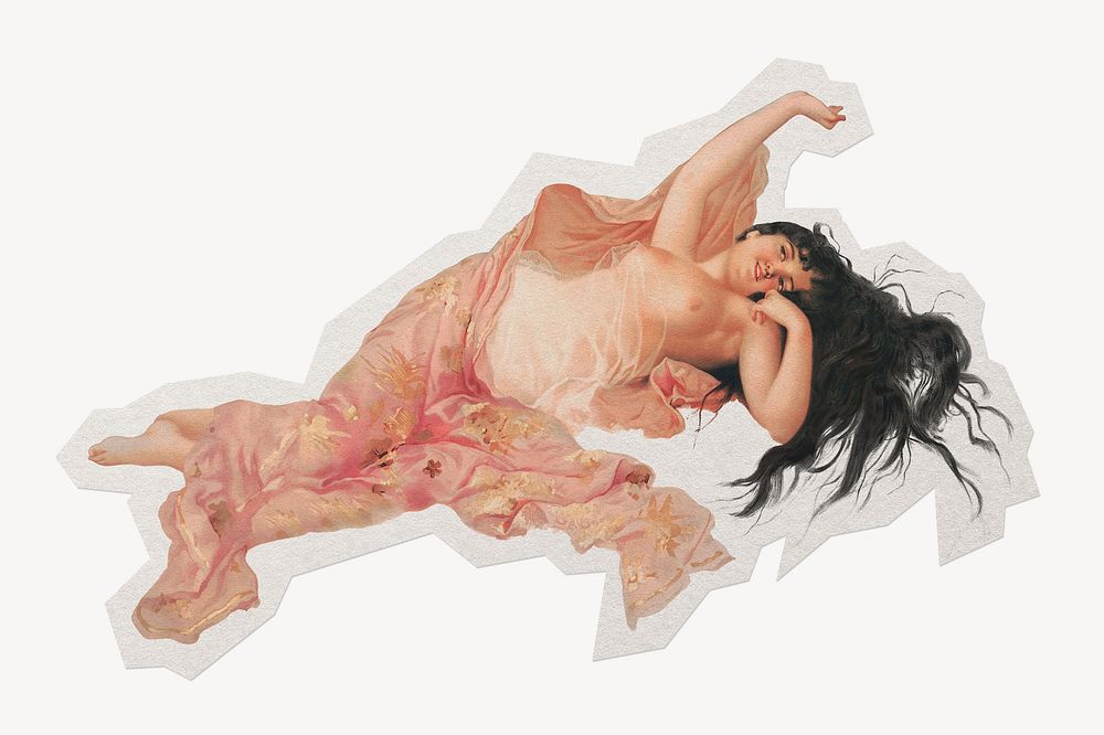 Awakening of love, naked woman paper collage element, remixed by rawpixel.
