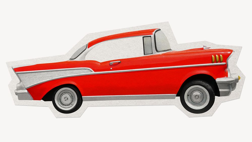 Red classic car paper cut isolated design