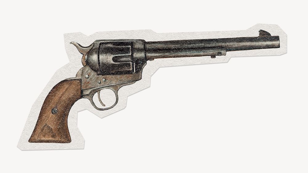 Vintage hand gun, paper collage element, remixed by rawpixel