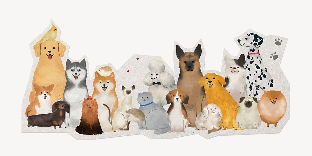 Cute pet illustrations  paper element with white border