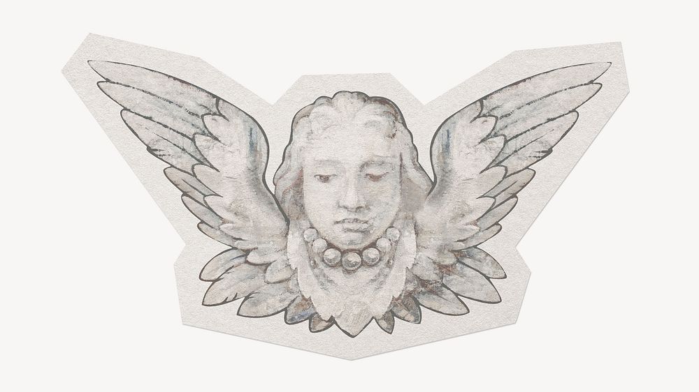 Angel statue  paper element with white border