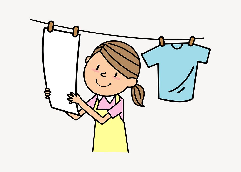 Doing laundry clipart illustration vector. Free public domain CC0 image.