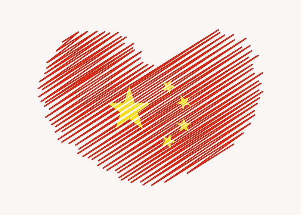 Chinese flag heart clipart illustration vector. Free public domain CC0 image.