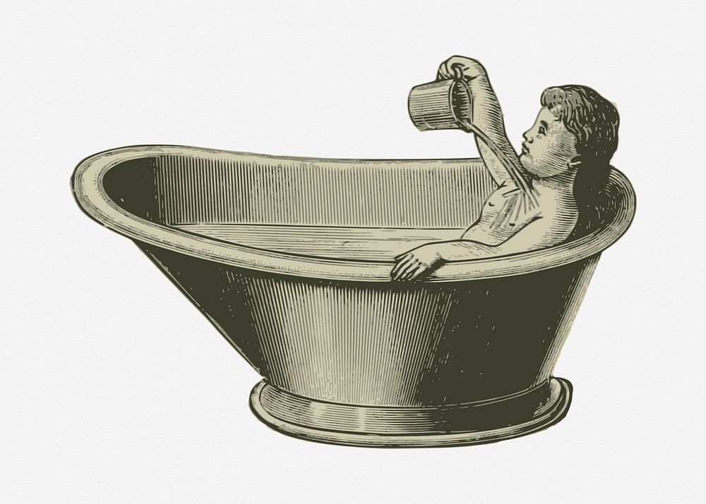 Showering woman illustration. Free public domain CC0 image.
