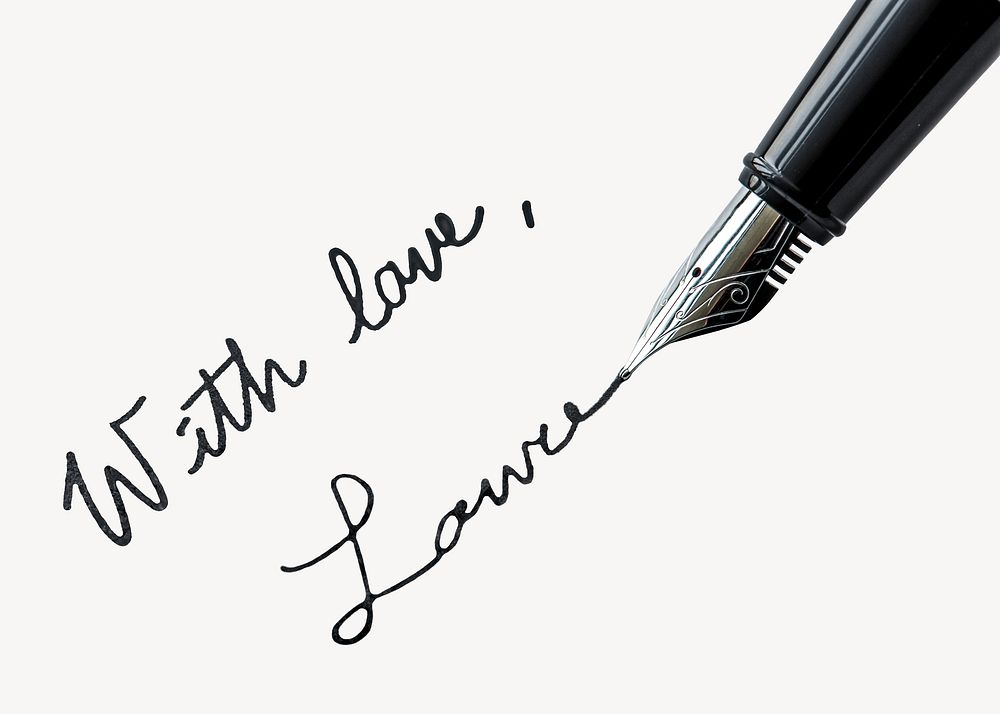 With love word, signing fountain pen isolated design