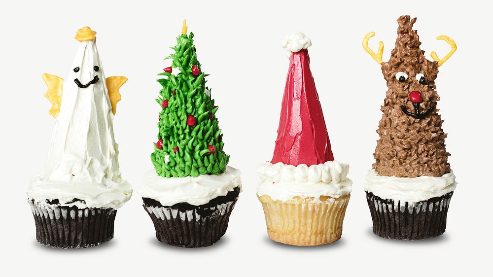 Christmas cupcakes collage element psd