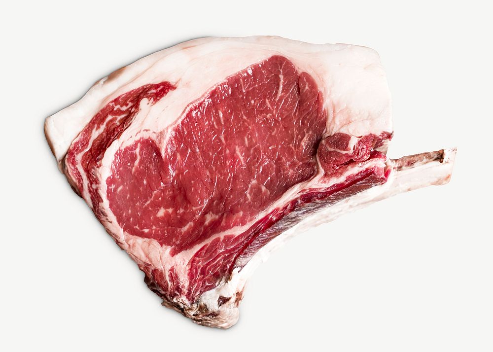 Raw rib eye steak collage element psd